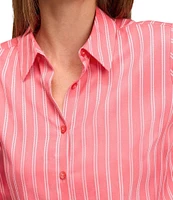 Foxcroft Striped Evelyn Point Collar 3/4 Sleeve Top