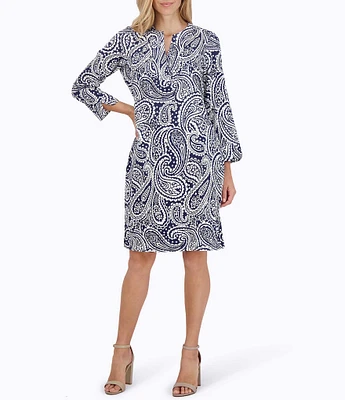 Foxcroft Vena V-Neck 3/4 Sleeve Shift Dress