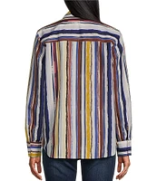 Foxcroft Watercolor Striped Collared Long Sleeve Button Down Top