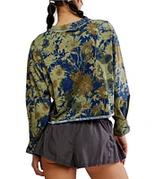 FP Movement Inspire Floral Printed Crew Neck Long Sleeve Boxy Layer Logo Top