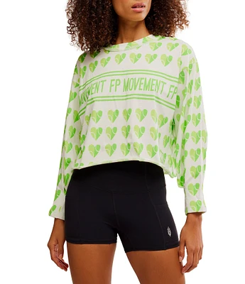 FP Movement Inspire Printed Crew Neck Long Sleeve Boxy Layer Logo Top