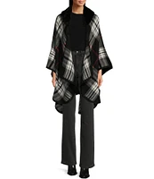 Fraas Exploded Plaid Faux Fur Collar Ruana