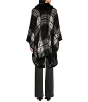 Fraas Exploded Plaid Faux Fur Collar Ruana