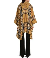 Fraas Exploded Plaid Faux Fur Collar Ruana