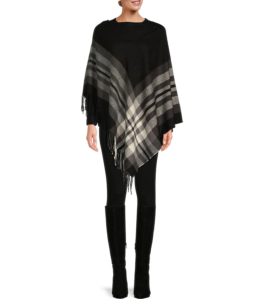 Fraas Exploded Plaid Fringe Poncho