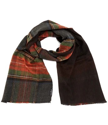 Fraas Reversible Tartan Cashmink Fringe Cut Scarf