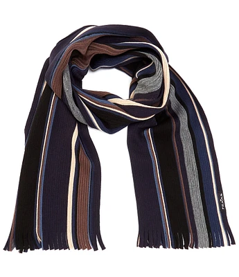 Fraas Wide and Narrow Stripe Fringe Cut Wool Blend Scarf