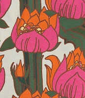 FRANCES VALENTINE Bliss Cotton Poplin Fireflower Print Scoop Neck 3/4 Sleeve Dress