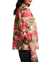 FRANCES VALENTINE Bliss Pretty Peonies Round Neck 3/4 Sleeve Blouse