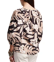 Frances Valentine Bliss Sketchy Jungle Print Elastic Crew Neck 3/4 Sleeve Top