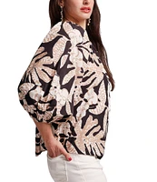 Frances Valentine Bliss Sketchy Jungle Print Elastic Crew Neck 3/4 Sleeve Top