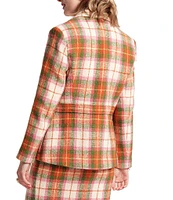 FRANCES VALENTINE Bobby Wool Plaid Print Notch Collar Belt Strap One Button Front Coordinating Blazer