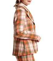 FRANCES VALENTINE Bobby Wool Plaid Print Notch Collar Belt Strap One Button Front Coordinating Blazer