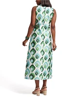 FRANCES VALENTINE Carlyle Dupion Graphic Leaf Mock Neck Sleeveless Midi Dress