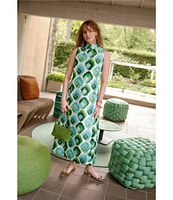 FRANCES VALENTINE Carlyle Dupion Graphic Leaf Mock Neck Sleeveless Midi Dress