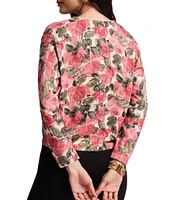 FRANCES VALENTINE Darling Pretty Peonies Crew Neck Long Sleeve Pearl Button Front Cardigan