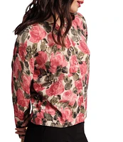 FRANCES VALENTINE Darling Pretty Peonies Crew Neck Long Sleeve Pearl Button Front Cardigan