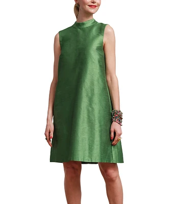 FRANCES VALENTINE Diplomat Dupioni Mock Neck Sleeveless Dress