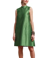 FRANCES VALENTINE Diplomat Dupioni Mock Neck Sleeveless Dress