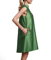 FRANCES VALENTINE Diplomat Dupioni Mock Neck Sleeveless Dress
