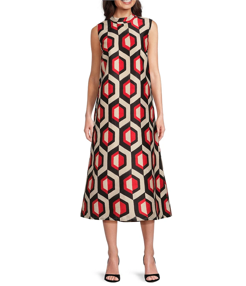 FRANCES VALENTINE Diplomat Empire Geometric Print Jacquard Sleeveless Dress