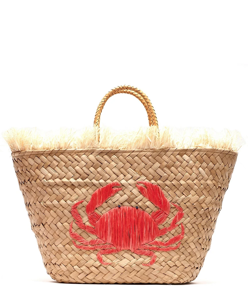 FRANCES VALENTINE Embroidered Wicker Tote Crab