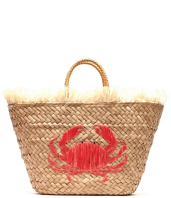 FRANCES VALENTINE Embroidered Wicker Tote Crab