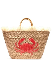 FRANCES VALENTINE Embroidered Wicker Tote Crab