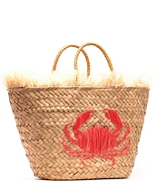 FRANCES VALENTINE Embroidered Wicker Tote Crab