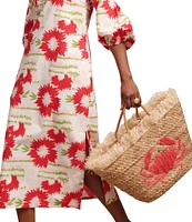 FRANCES VALENTINE Embroidered Wicker Tote Crab