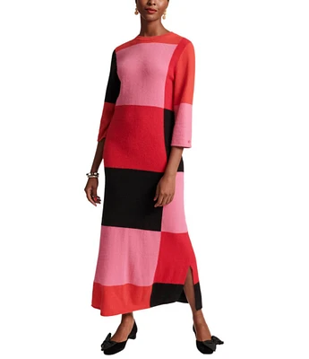 FRANCES VALENTINE Fantasia Angora Blend Color Block Crew Neck 3/4 Sleeve Maxi Dress