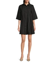 FRANCES VALENTINE Isla Poplin Point Collar Elbow Sleeve Button Front Shirt Dress