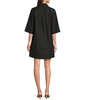 FRANCES VALENTINE Isla Poplin Point Collar Elbow Sleeve Button Front Shirt Dress