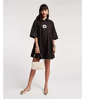 FRANCES VALENTINE Isla Poplin Point Collar Elbow Sleeve Button Front Shirt Dress