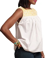 FRANCES VALENTINE Jess Embroidered Square Neck Sleeveless Top