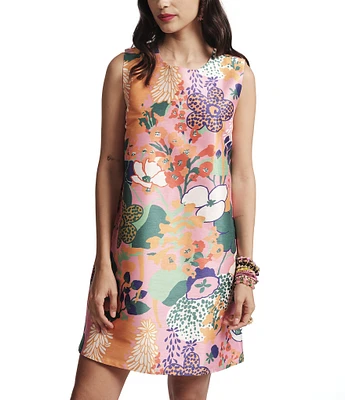 FRANCES VALENTINE Lilly Botanical Print Round Neck Sleeveless Dress