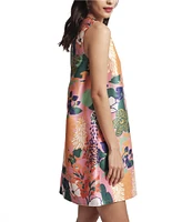 FRANCES VALENTINE Lilly Botanical Print Round Neck Sleeveless Dress