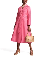 FRANCES VALENTINE Lucille Dupion Notch Lapel Bracelet Sleeve Wrap Midi Dress