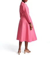 FRANCES VALENTINE Lucille Dupion Notch Lapel Bracelet Sleeve Wrap Midi Dress