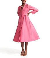 FRANCES VALENTINE Lucille Dupion Notch Lapel Bracelet Sleeve Wrap Midi Dress
