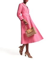 FRANCES VALENTINE Lucille Dupion Notch Lapel Bracelet Sleeve Wrap Midi Dress
