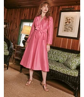 FRANCES VALENTINE Lucille Dupion Notch Lapel Bracelet Sleeve Wrap Midi Dress