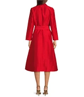 FRANCES VALENTINE Lucille Dupioni Lapel V-Neck Bracelet Sleeve A-Line Wrap Dress