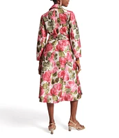FRANCES VALENTINE Lucille Peonies Notch Lapel Long Sleeve Wrap Midi Dress