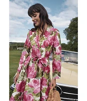FRANCES VALENTINE Lucille Peonies Notch Lapel Long Sleeve Wrap Midi Dress