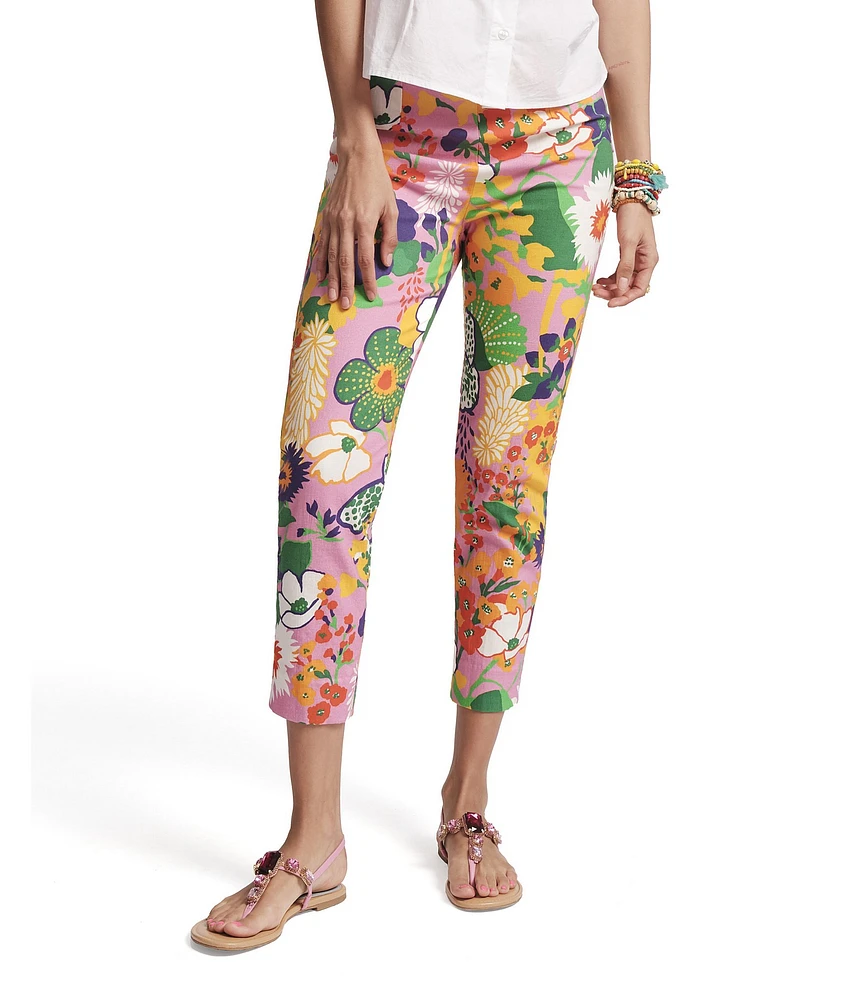 FRANCES VALENTINE Lucy Botanical Print Flat Front Cropped Pants