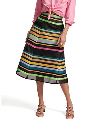 FRANCES VALENTINE Mercer Striped A-line Midi Skirt