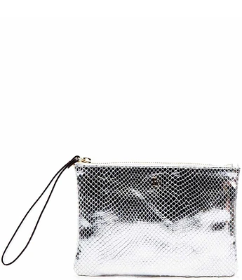 FRANCES VALENTINE Metallic Snake Embossed Leather Wristlet