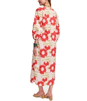 FRANCES VALENTINE Minnow Dahlia Burst Print Boat Neck Bracelet Puff Sleeve Maxi Dress