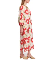 FRANCES VALENTINE Minnow Dahlia Burst Print Boat Neck Bracelet Puff Sleeve Maxi Dress